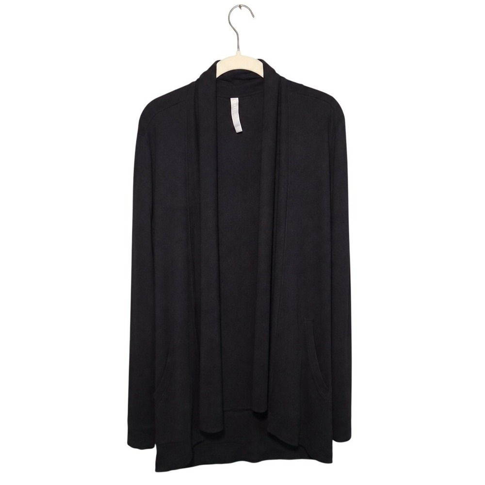 Athleta Cardigan Womens Small Black Open Front Draped Thumbhole Yoga Athleisure